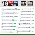 SK Tools USA - 16 Piece, 12 Point, SAE & Metric Chrome Combination Wrench Set - Ridge Toolbox