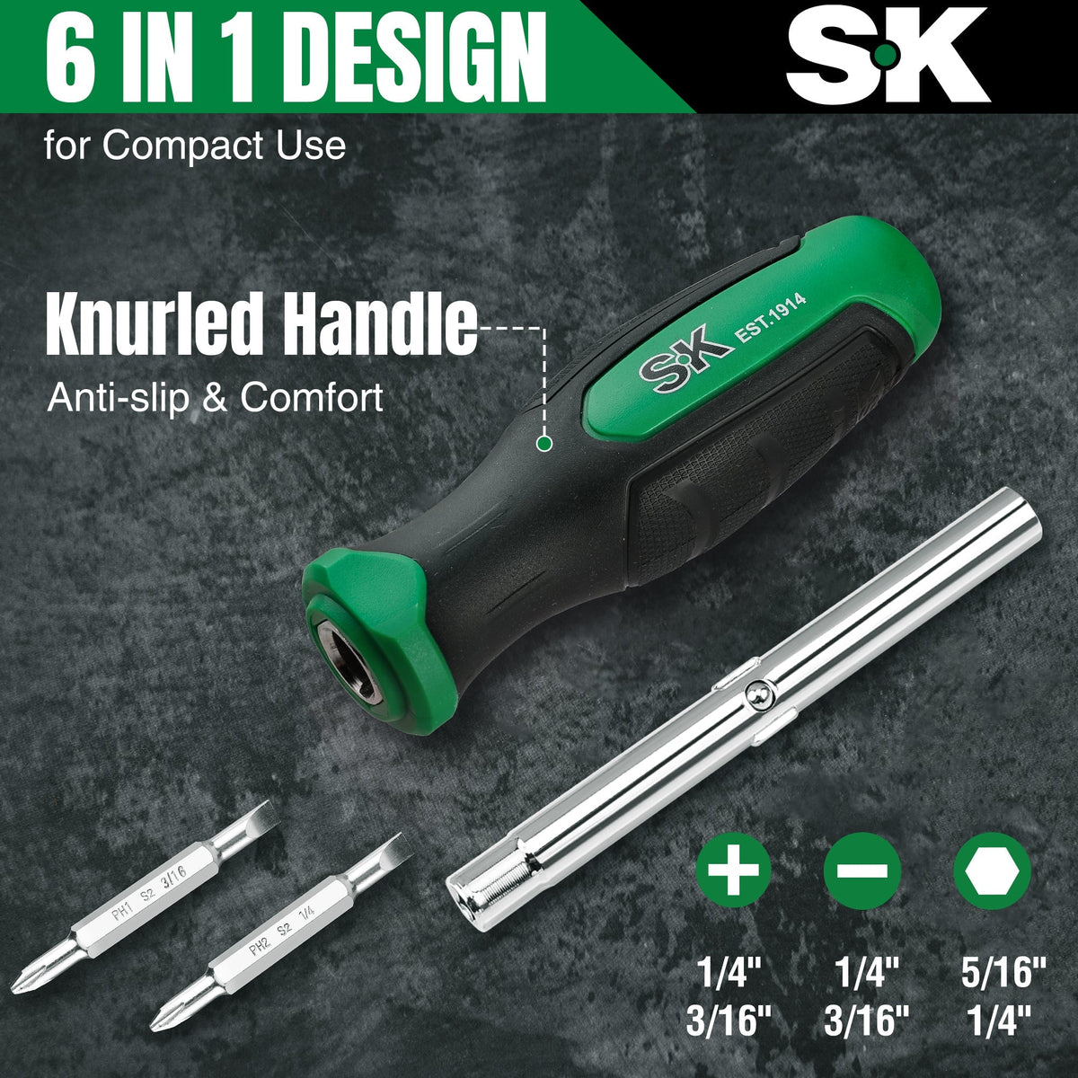 SK Tools USA - 6-in-1 Screwdriver - Ridge Toolbox