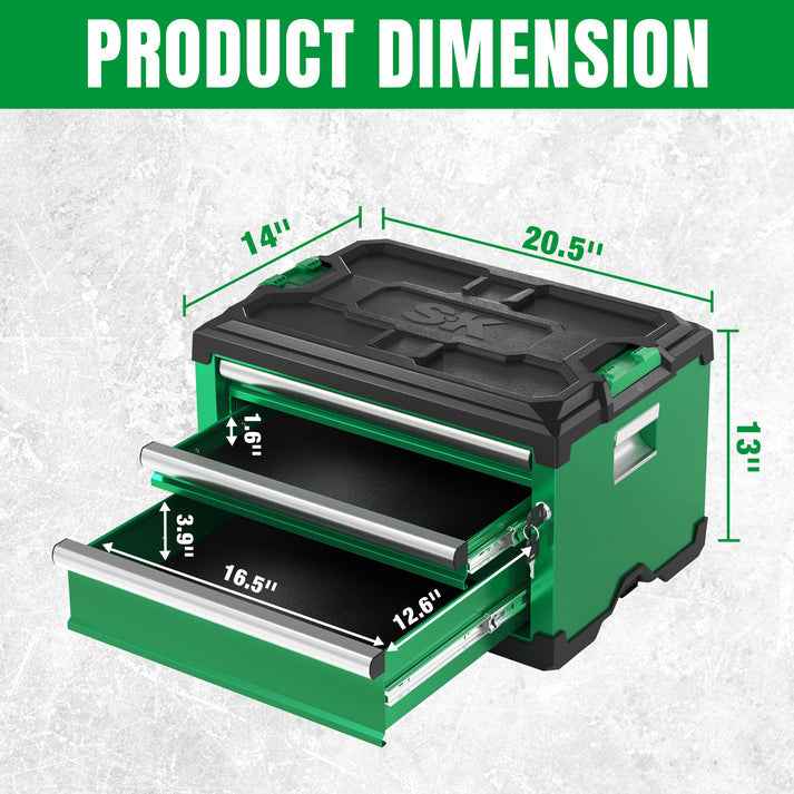 SK Tools USA - Modular Stackable Storage Toolbox, 3-Drawer: 2 Shallow, 1 Deep - Ridge Toolbox