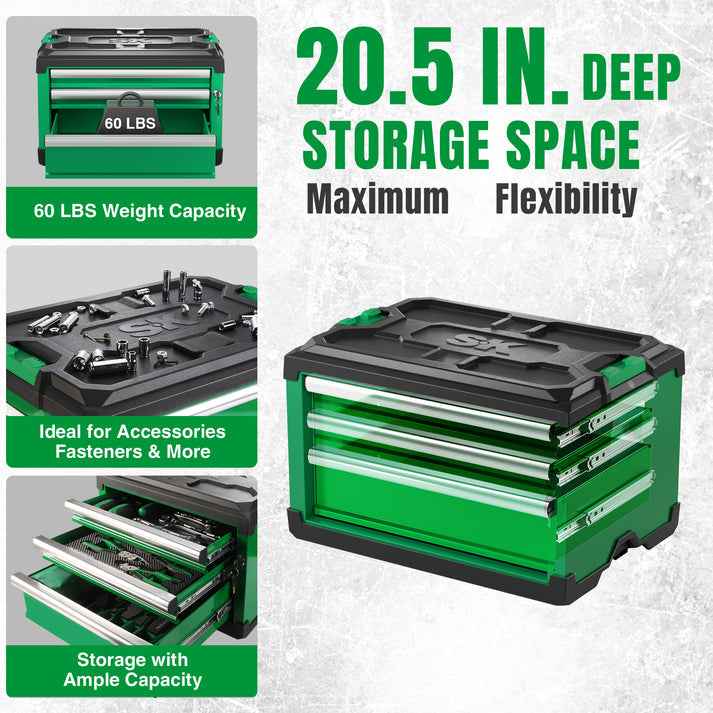 SK Tools USA - Modular Stackable Storage Toolbox, 3-Drawer: 2 Shallow, 1 Deep - Ridge Toolbox