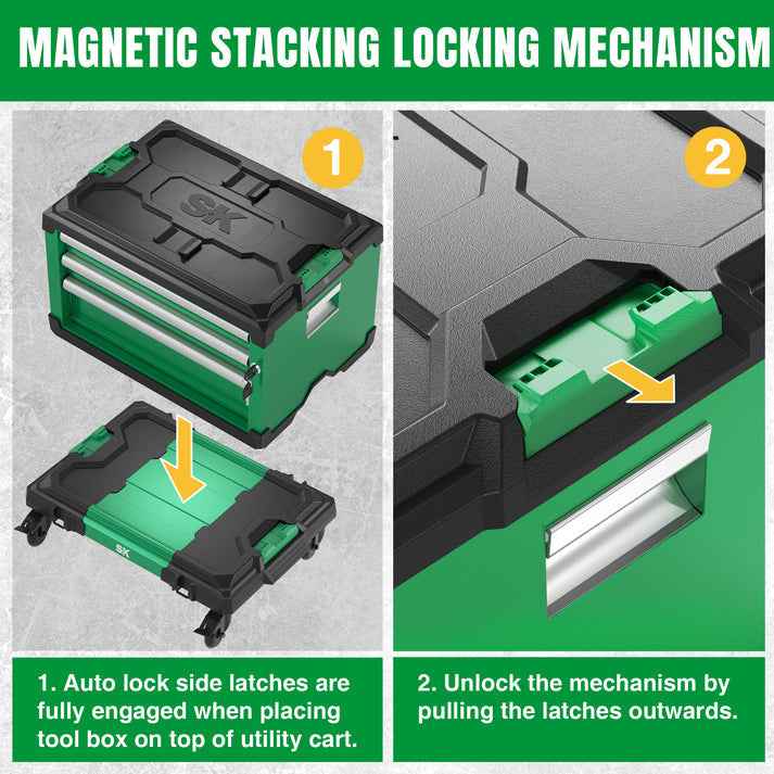 SK Tools USA - Modular Stackable Storage Toolbox, 3-Drawer: 2 Shallow, 1 Deep - Ridge Toolbox