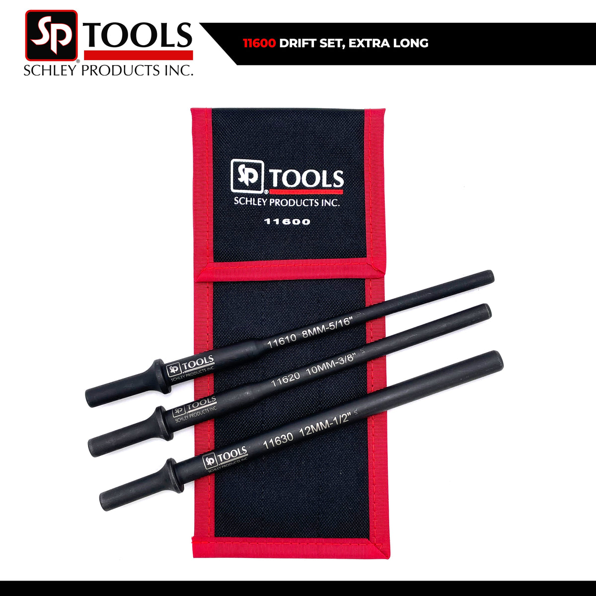 Schley Tools - Extra Long Air Hammer Drift Kit, 3 Piece in Kit Bag (8 mm-12 mm)