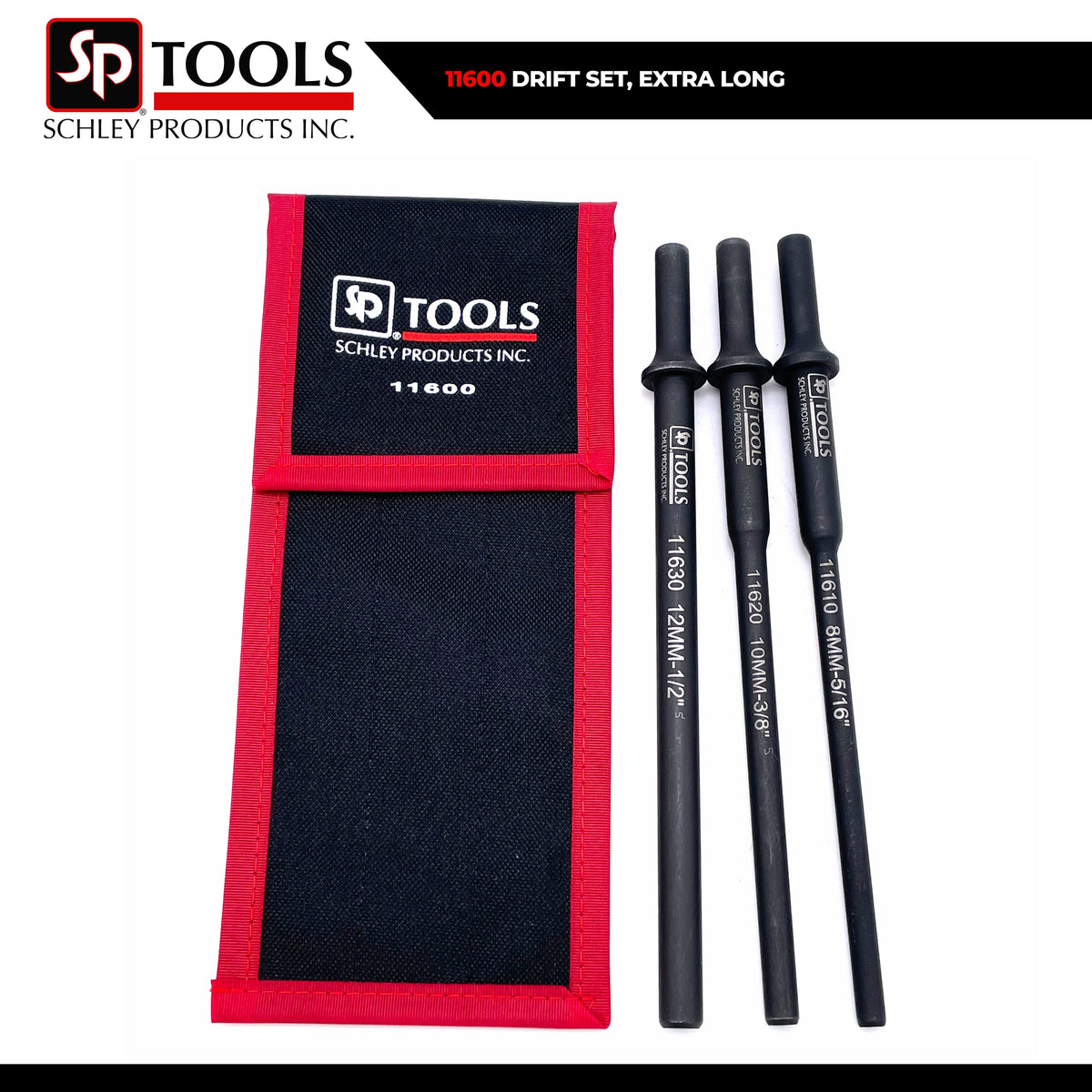 Schley Tools - Extra Long Air Hammer Drift Kit, 3 Piece in Kit Bag (8 mm-12 mm)