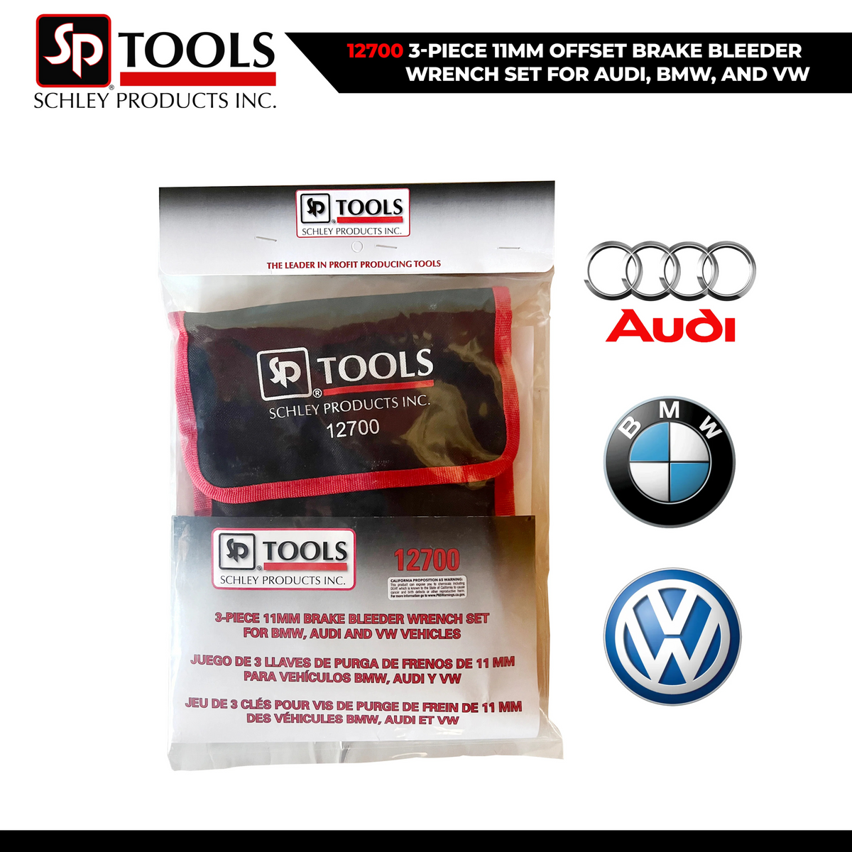 Schley Tools - 3-PIECE 11MM OFFSET BRAKE BLEEDER WRENCH SET FOR AUDI, BMW, and VW