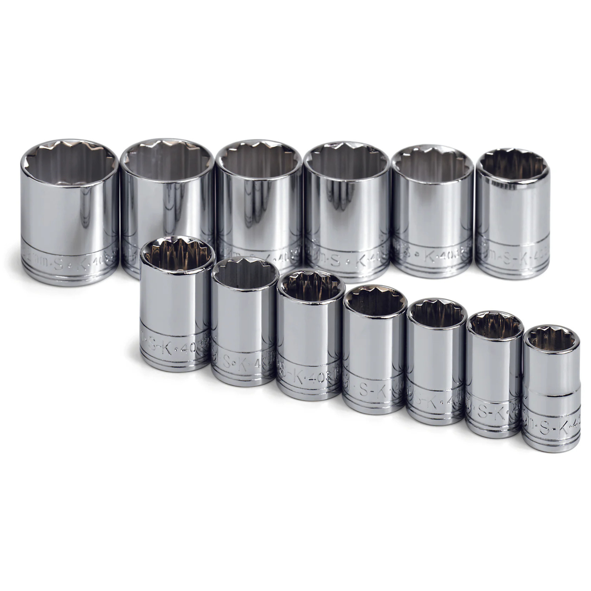 SK Tools USA - 13 Piece 1/2" Drive 12 Point Standard Metric Chrome Socket Set - Ridge Toolbox