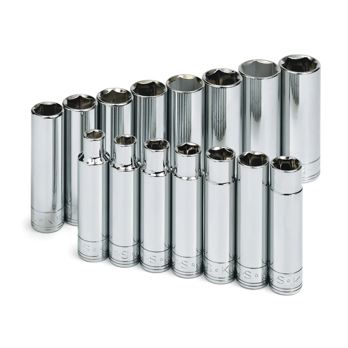 SK Tools USA - 15 Piece 1/2" Drive 6 Point Deep Metric Chrome Socket Set - Ridge Toolbox