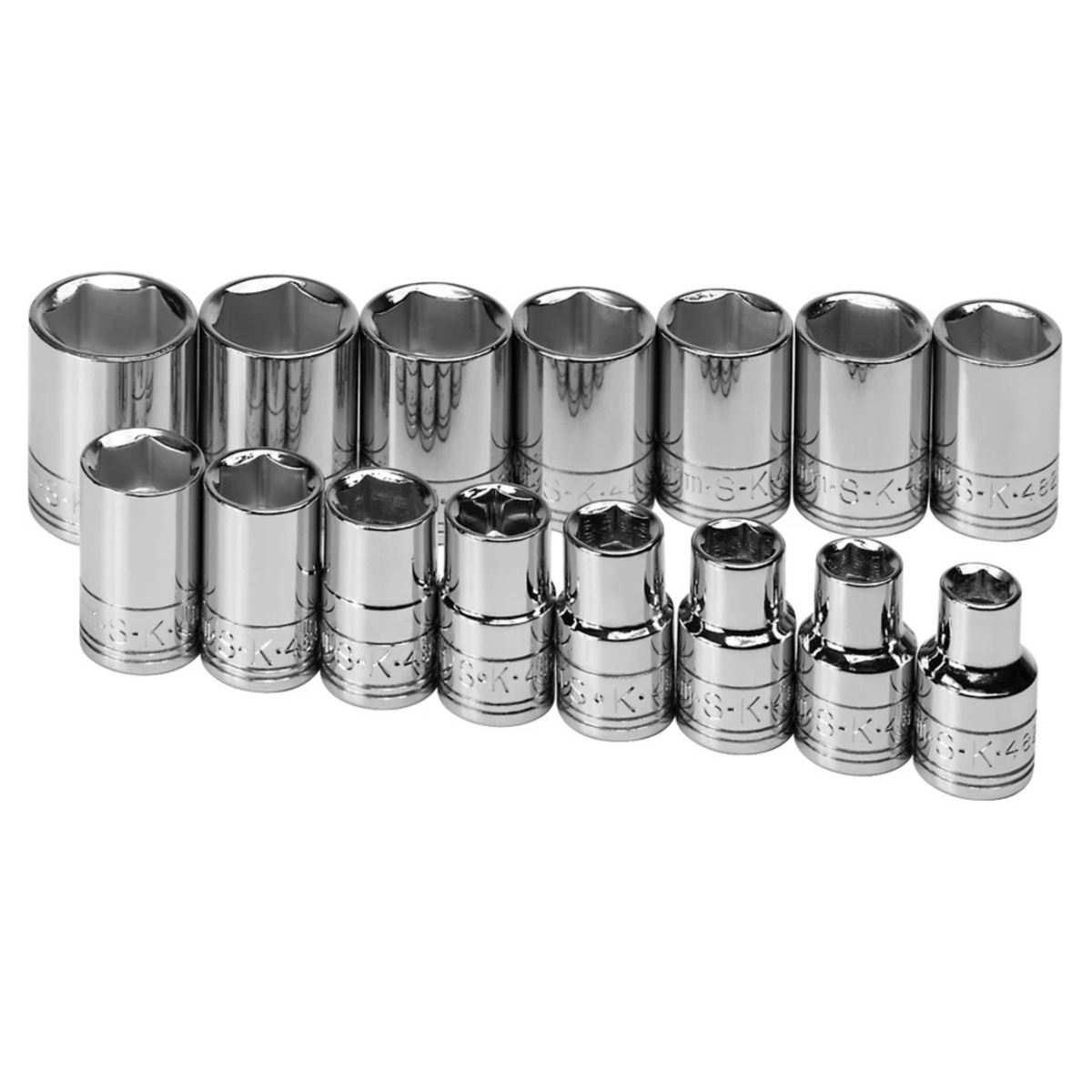 SK Tools USA - 15 Piece 1/2" Drive 6 Point Standard Metric Chrome Socket Set - Ridge Toolbox