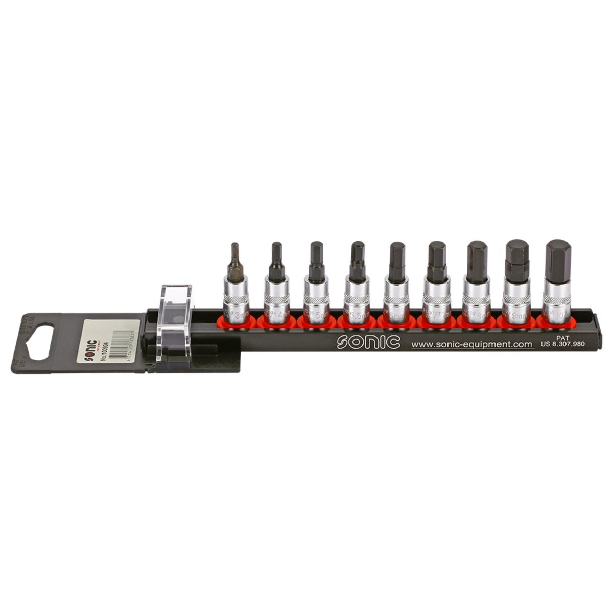 Sonic Tools - Bit Socket Set HEX 1/4" on Rail, 9-PCS. - Ridge Toolbox