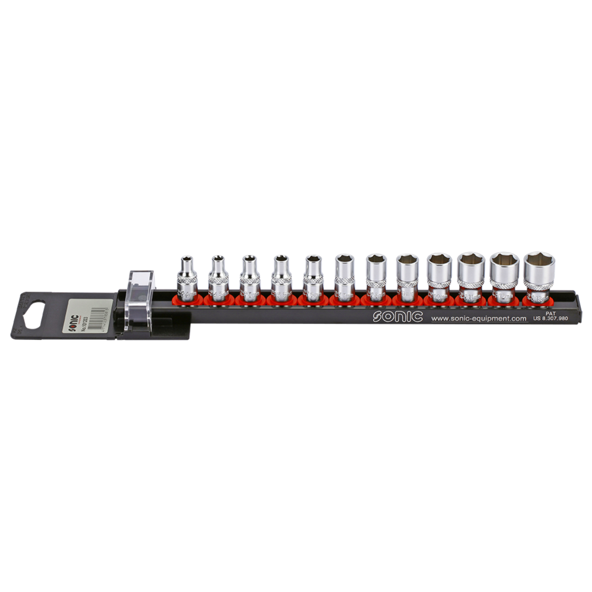 Sonic Tools - 1/4" Flank Socket Set on Rail, 6pt. 12-pcs. - Ridge Toolbox