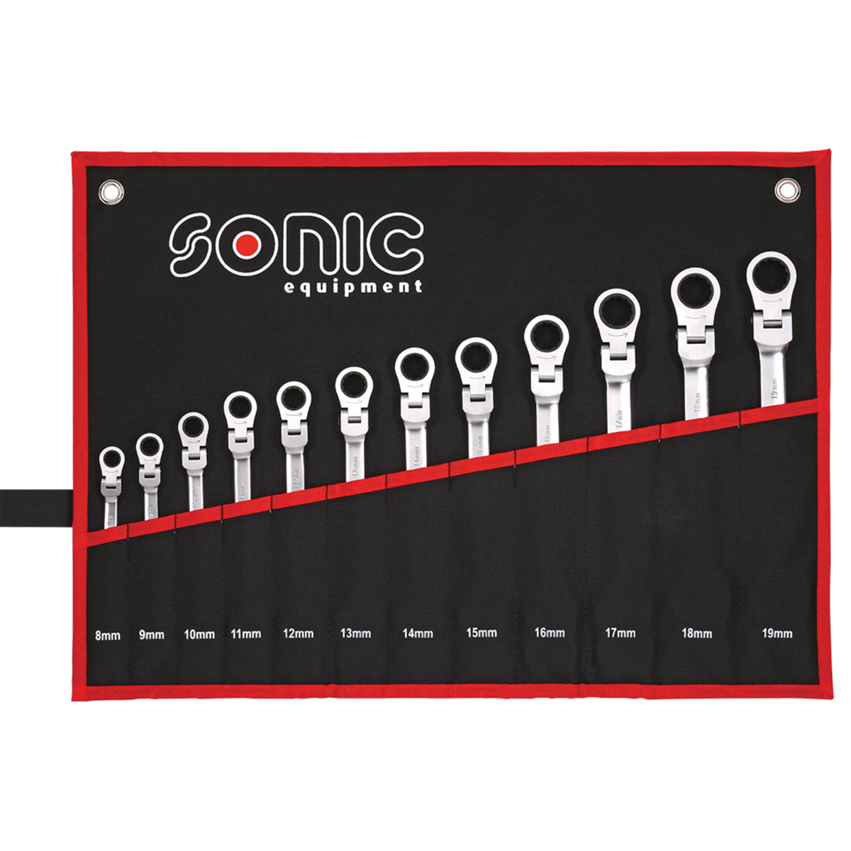 Sonic Tools - Flexible Ratcheting Wrench 12pt. Set in Pouch, 12 pcs. - Ridge Toolbox