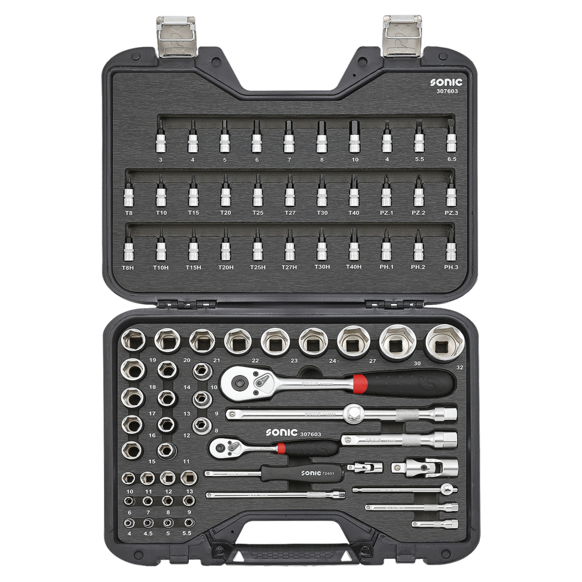 Sonic Tools - MCS Metric Combination Set 1/4'' 1/2'', 76-pcs - Ridge Toolbox