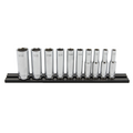 VIM Tools - 10 PC. 1/4'' DR. DEEP SAE SOCKET SET W/ BLACK 8” MAGRAIL - SMS400 SUBSET