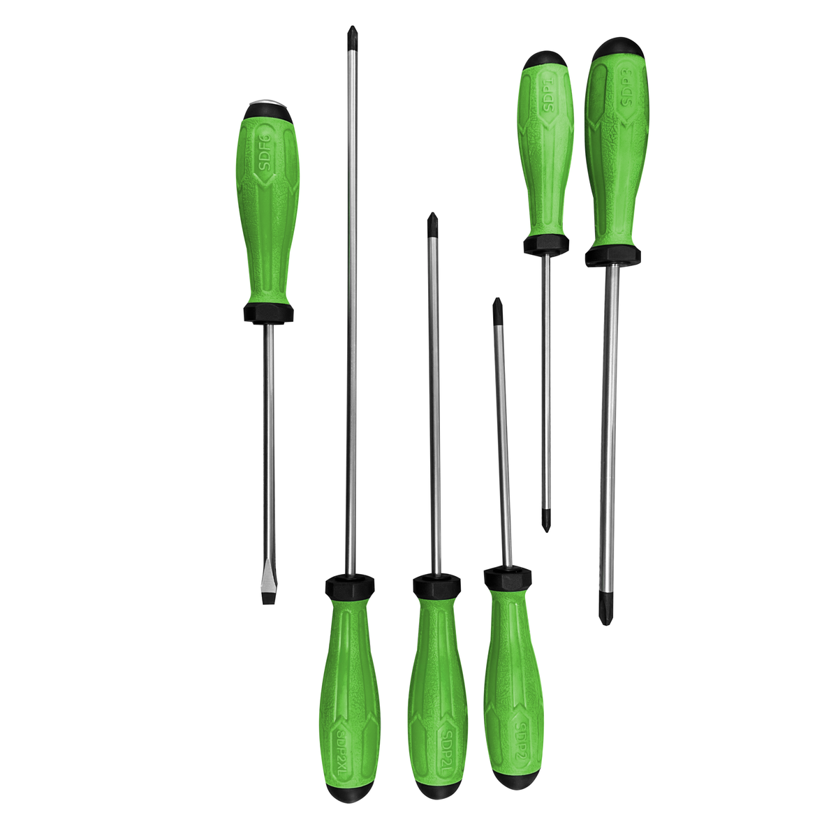 Vim Tools - 6 Pc. Phillips/Flat Green Screwdriver Set, S2 Steel - Ridge Toolbox