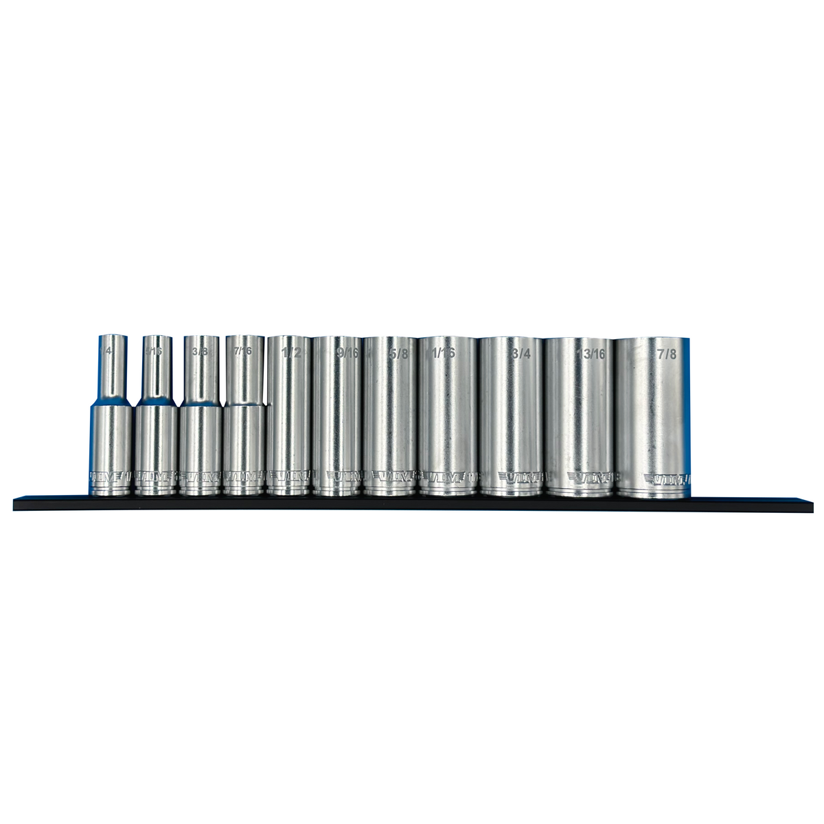 VIM Tools - 12 PC. 3/8'' DR. DEEP METRIC SOCKET SET W/ 12" BLUE MAGRAIL - SMS600 SUBSET