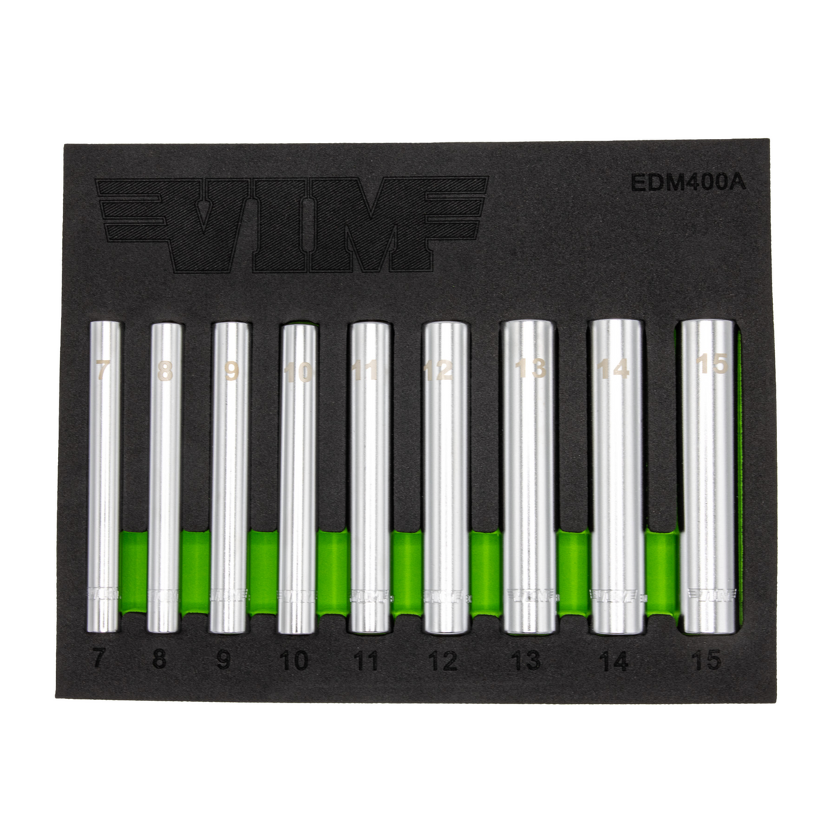 VIM Tools - 9 pc. 1/4'' Extra Deep 6 pt. Metric Socket Set - 1/4'' dr. (7 - 15mm) - Ridge Toolbox