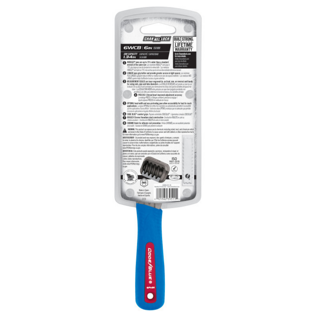 Channellock 6-Inch CODE BLUE® WideAzz® Adjustable Wrench - Ridge Toolbox
