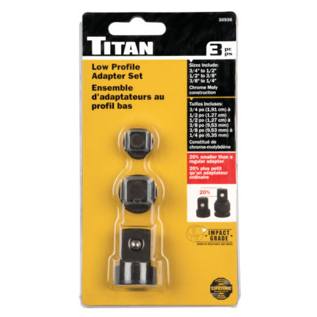 3 pc. Increasing Low Profile Impact Socket Adapter Set (30936) - Ridge Toolbox