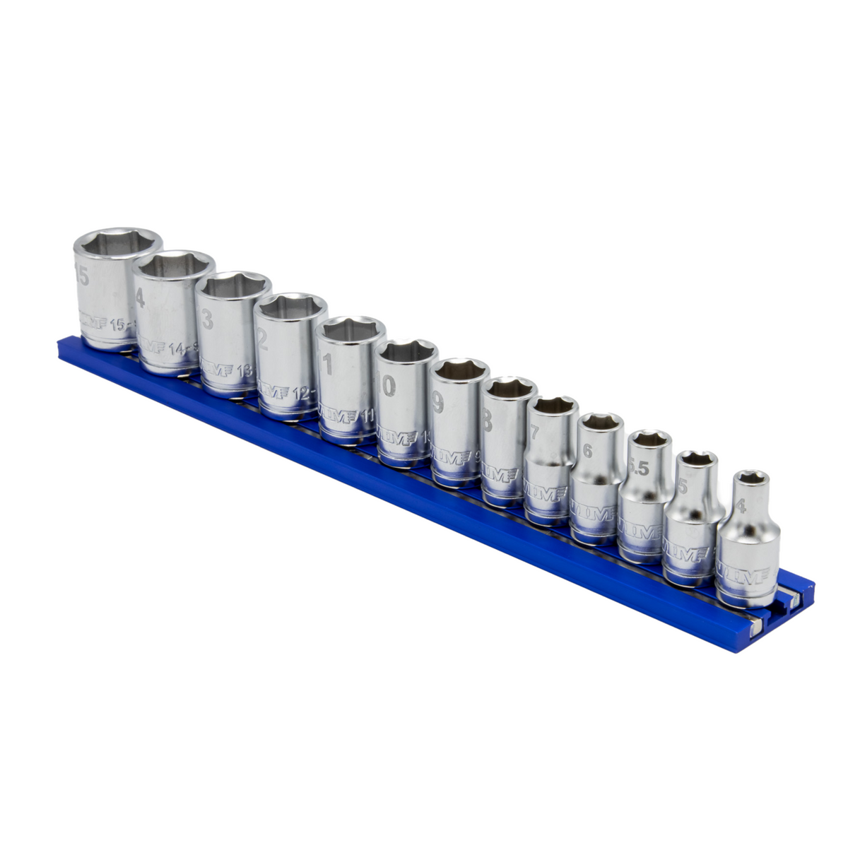 VIM Tools - 13 PC. 1/4'' DR. METRIC SOCKET SET W/ BLUE 8"  MAGRAIL - SMS400 SUBSET