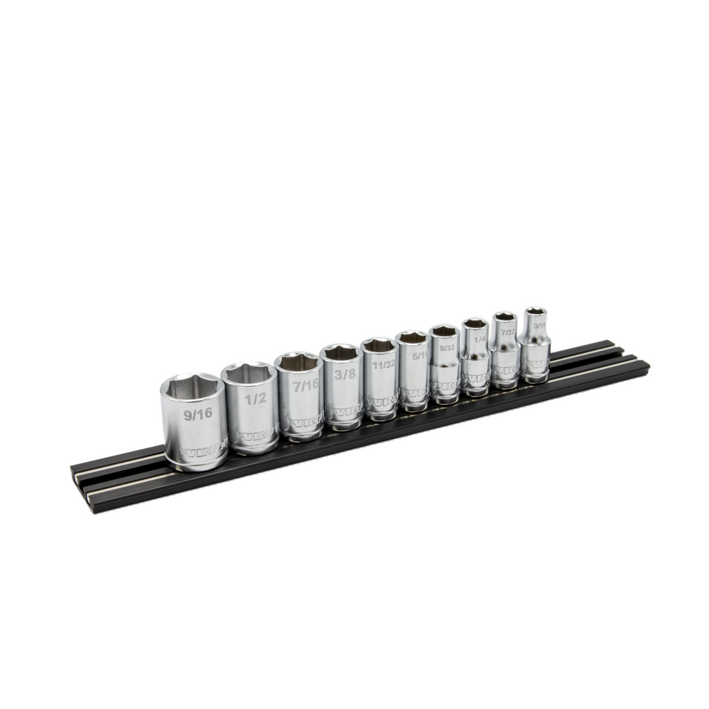 VIM Tools - 10 PC. 1/4'' DR. SAE SOCKET SET W/ BLACK 8" MAGRAIL - SMS400 SUBSET