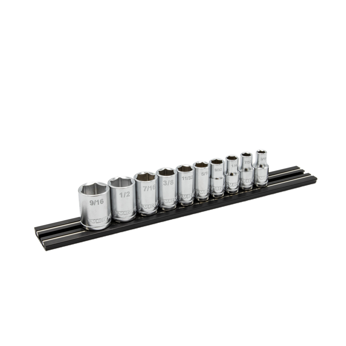 VIM Tools - 10 PC. 1/4'' DR. SAE SOCKET SET W/ BLACK 8" MAGRAIL - SMS400 SUBSET