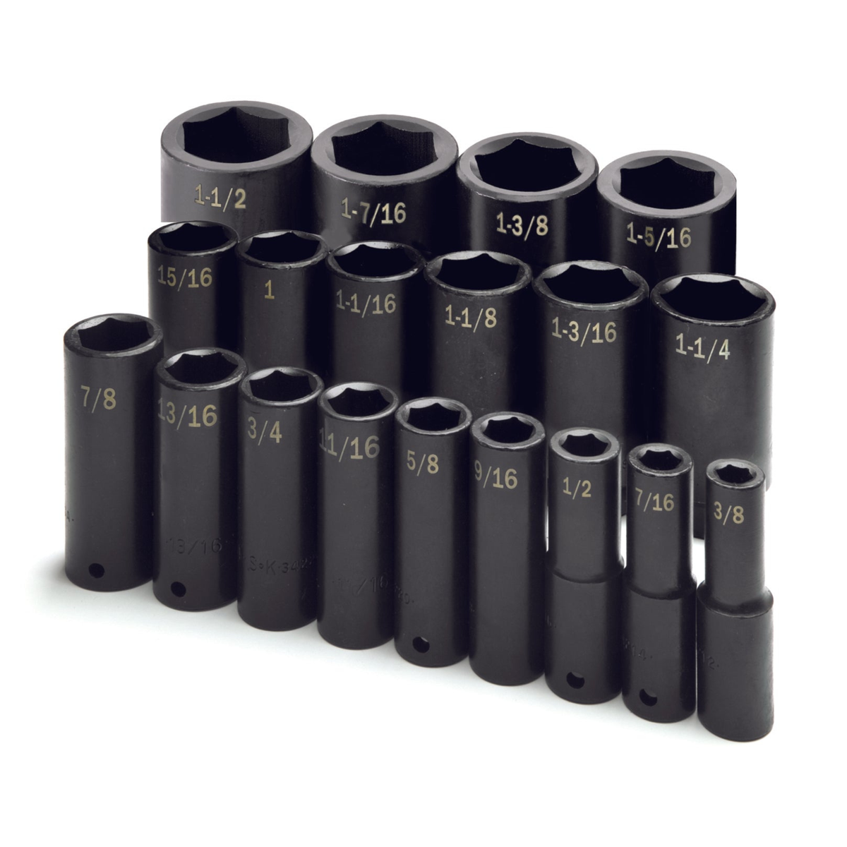 SK Tools USA - 19 Piece 1/2" Drive 6 Point Fractional Deep Impact Socket Set - Ridge Toolbox
