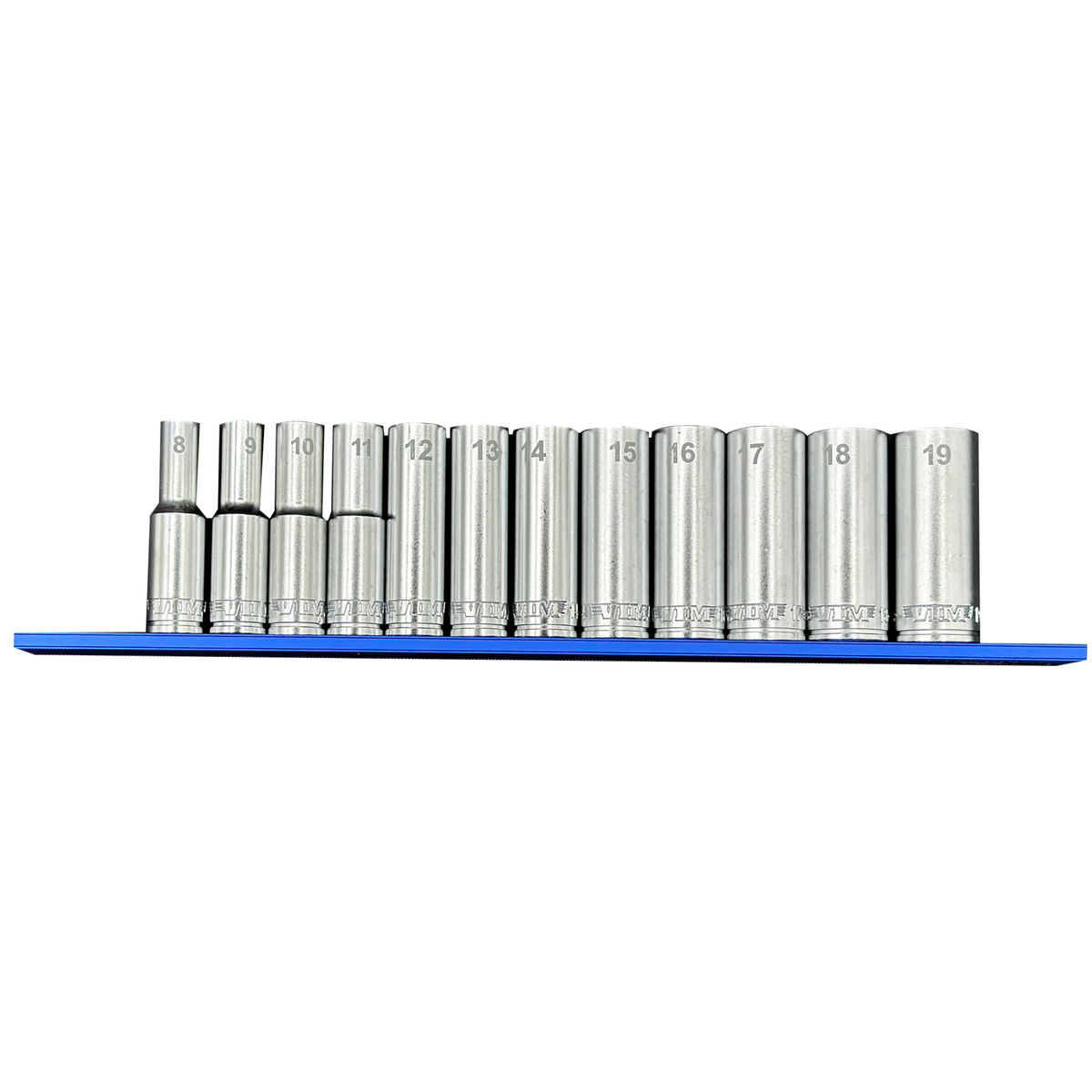 VIM Tools - 12 PC. 3/8” DR. METRIC SOCKET SET W/ 12″ BLUE MAGRAIL