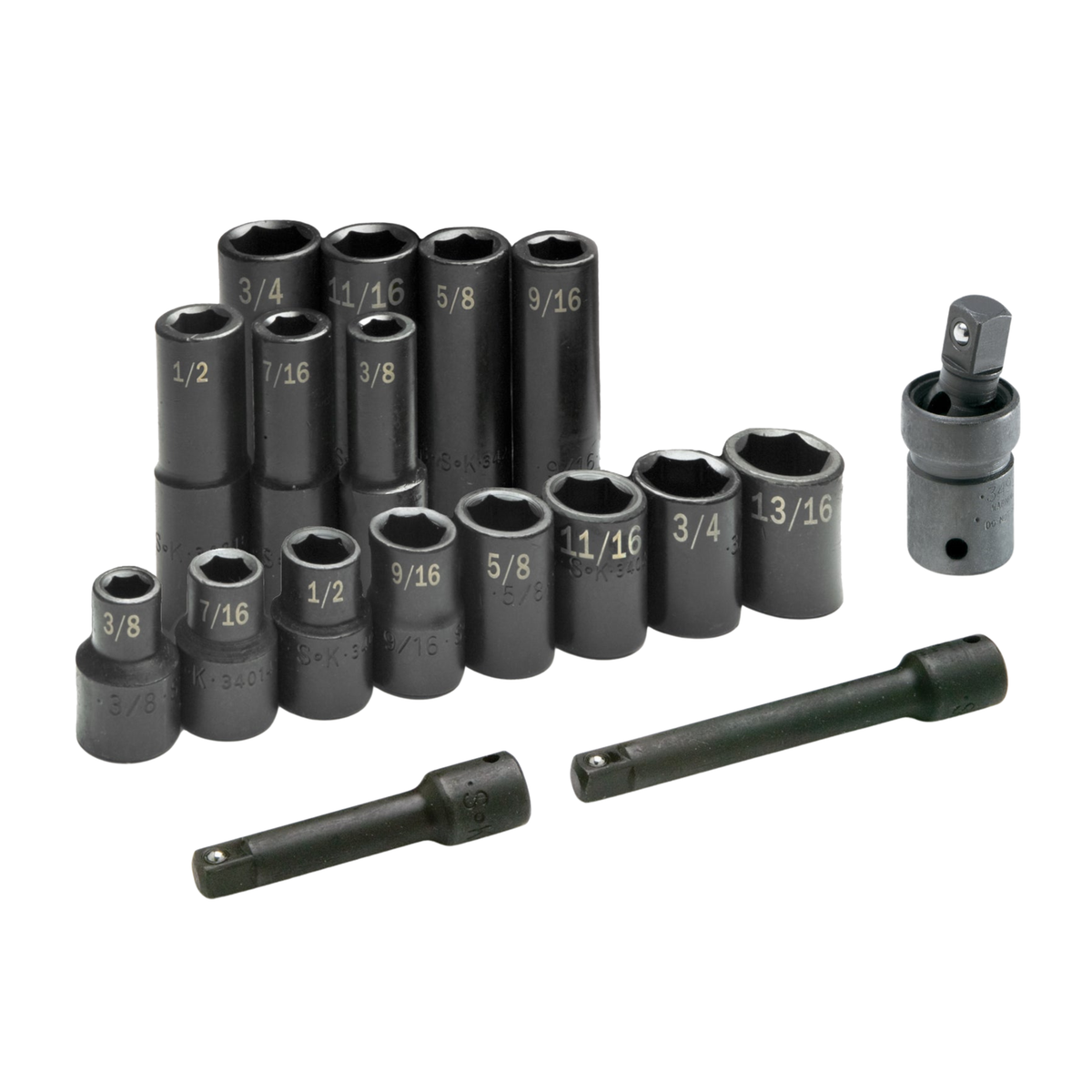 SK Tools USA - 17 Piece 1/2" Drive 6 Pt SAE Std and Deep Impact Socket Set - Ridge Toolbox