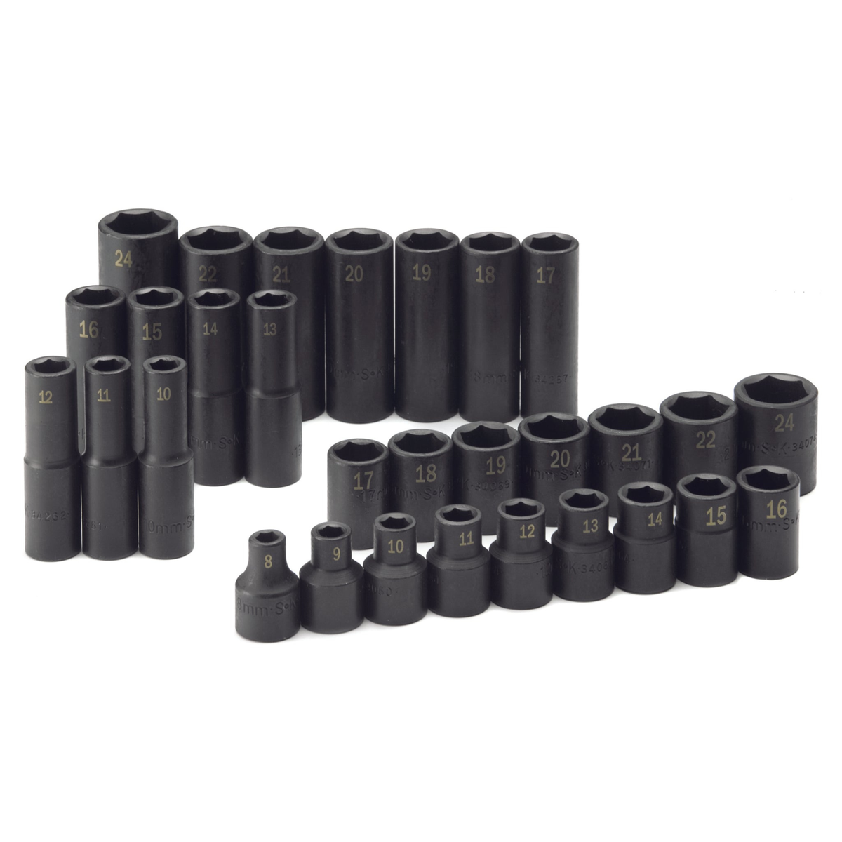 SK Tools USA - 30 Piece 1/2" Drive 6 Pt Metric Std and Deep Impact Socket Set - Ridge Toolbox