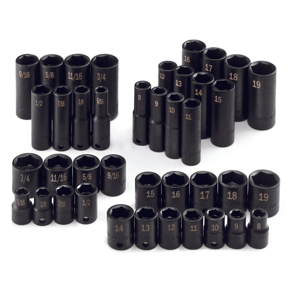 SK Tools USA - 40 Piece 3/8" Drive 6 Pt SAE/Metric Standard Impact Socket Set - Ridge Toolbox