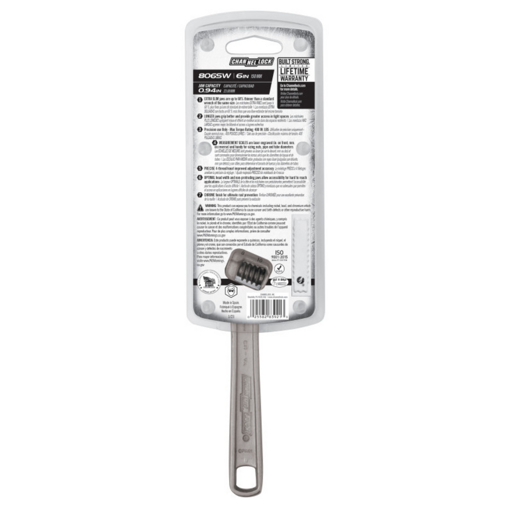 Channellock 6-Inch Precision Adjustable Wrench with Extra Slim Jaw - Ridge Toolbox