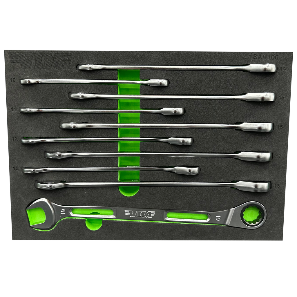 Vim Tools - 10 Piece Slim Angled Ratcheting Wrench Set - Ridge Toolbox