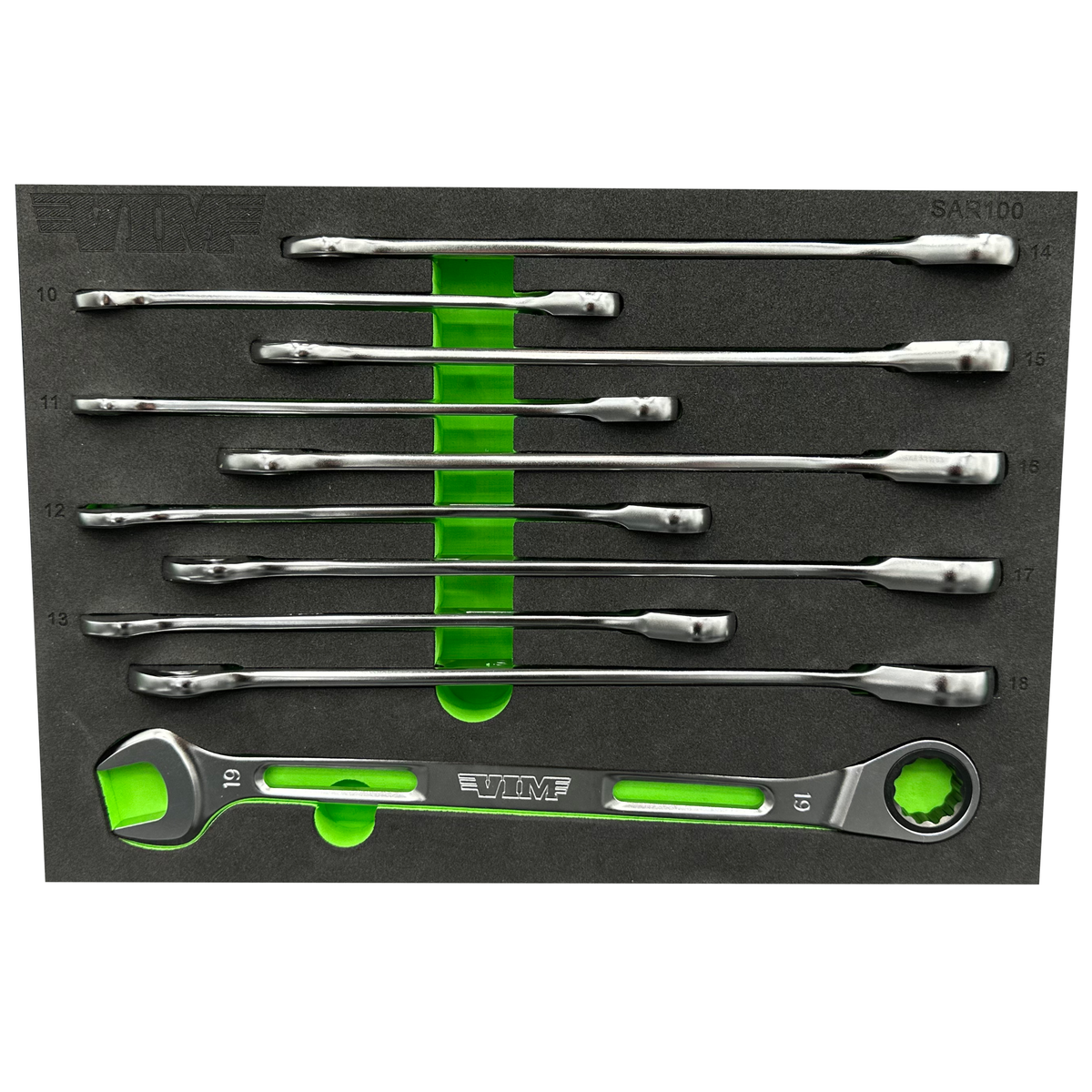 Vim Tools - 10 Piece Slim Angled Ratcheting Wrench Set - Ridge Toolbox