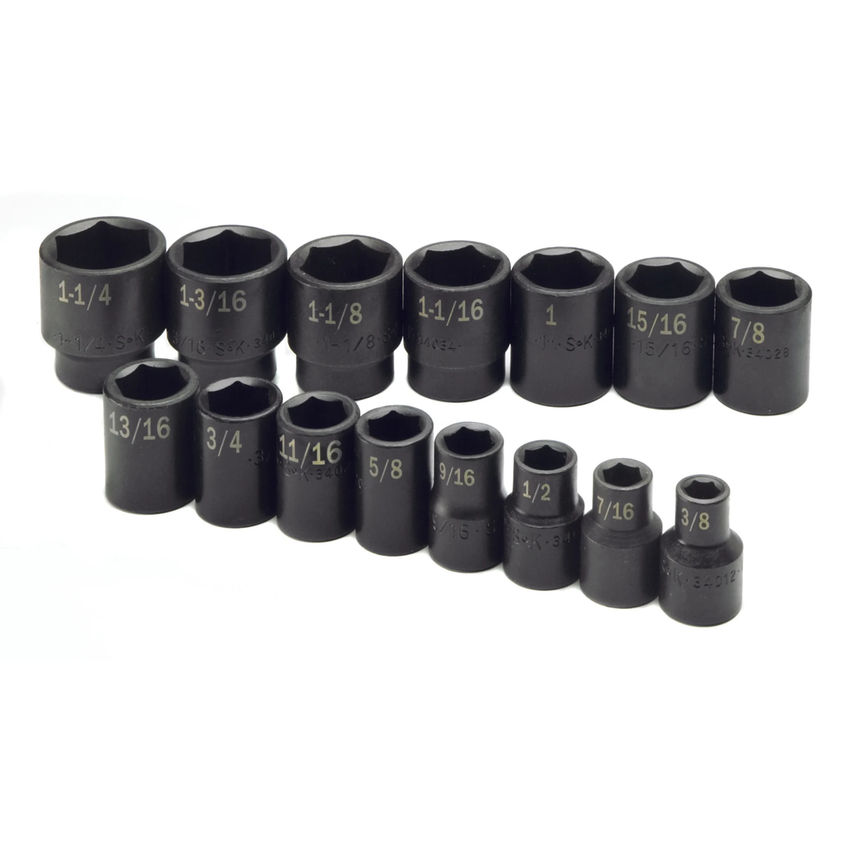 SK Tools USA - 15 Piece 1/2" Drive 6 Pt Standard Fractional Impact Socket Set - Ridge Toolbox