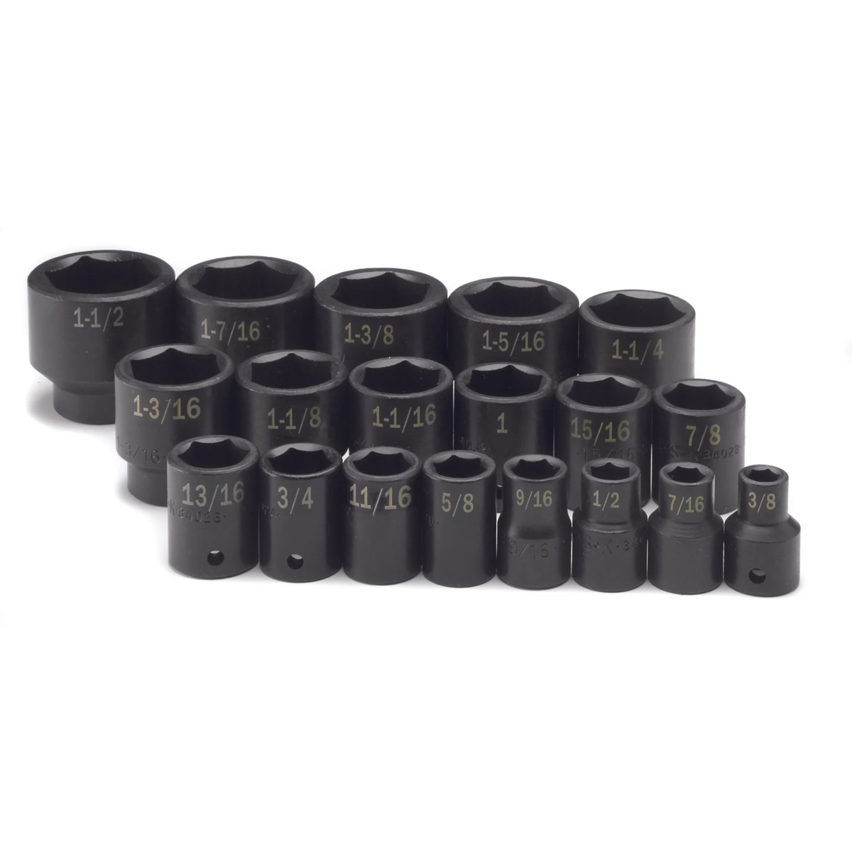 SK Tools USA - 19 Piece 1/2" Drive 6 Pt Fractional Standard Impact Socket Set - Ridge Toolbox