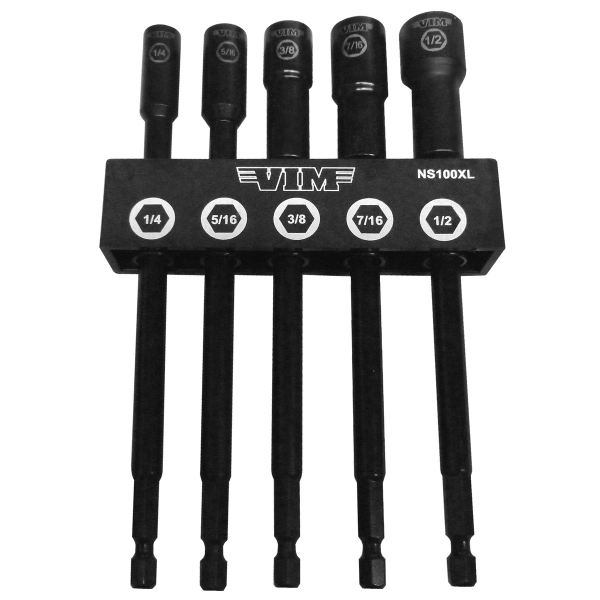 VIM Tools - SAE/Inch Extra Long Nut Setter Kit, 6″ OAL 1/4″, 5/15″, 3/8″, 7/16″, & 1/2″ - Ridge Toolbox