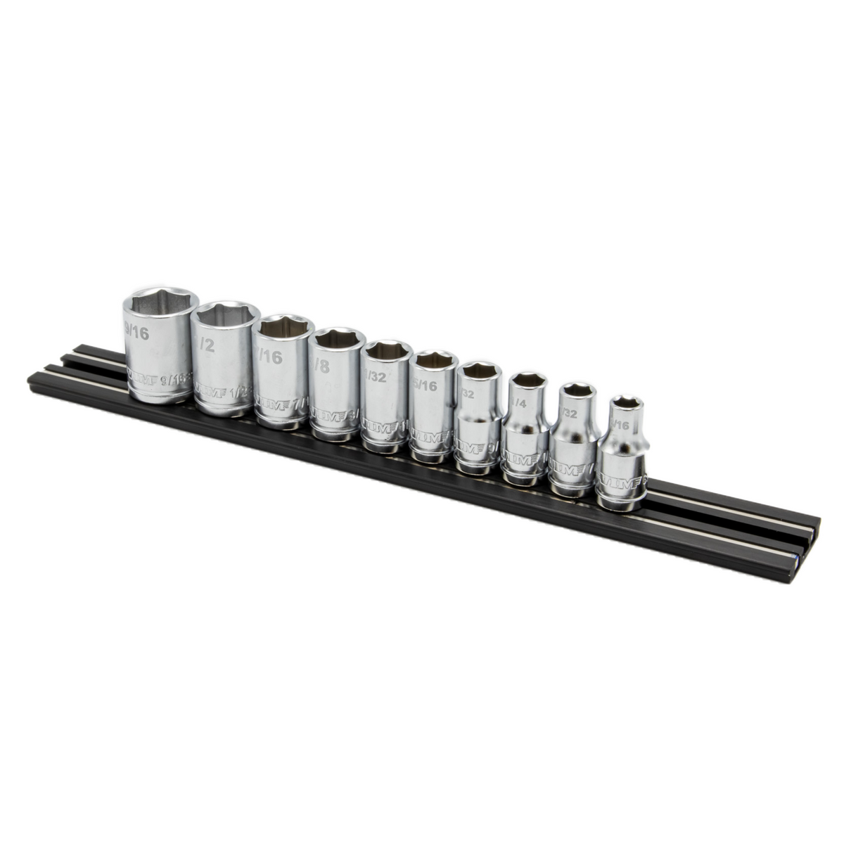 VIM Tools - 10 PC. 1/4'' DR. SAE SOCKET SET W/ BLACK 8" MAGRAIL - SMS400 SUBSET