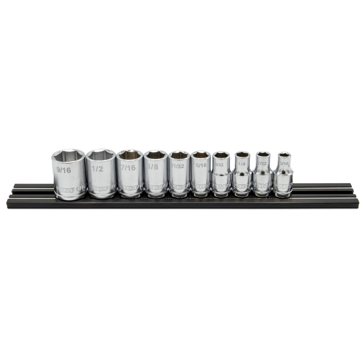 VIM Tools - 10 PC. 1/4'' DR. SAE SOCKET SET W/ BLACK 8" MAGRAIL - SMS400 SUBSET