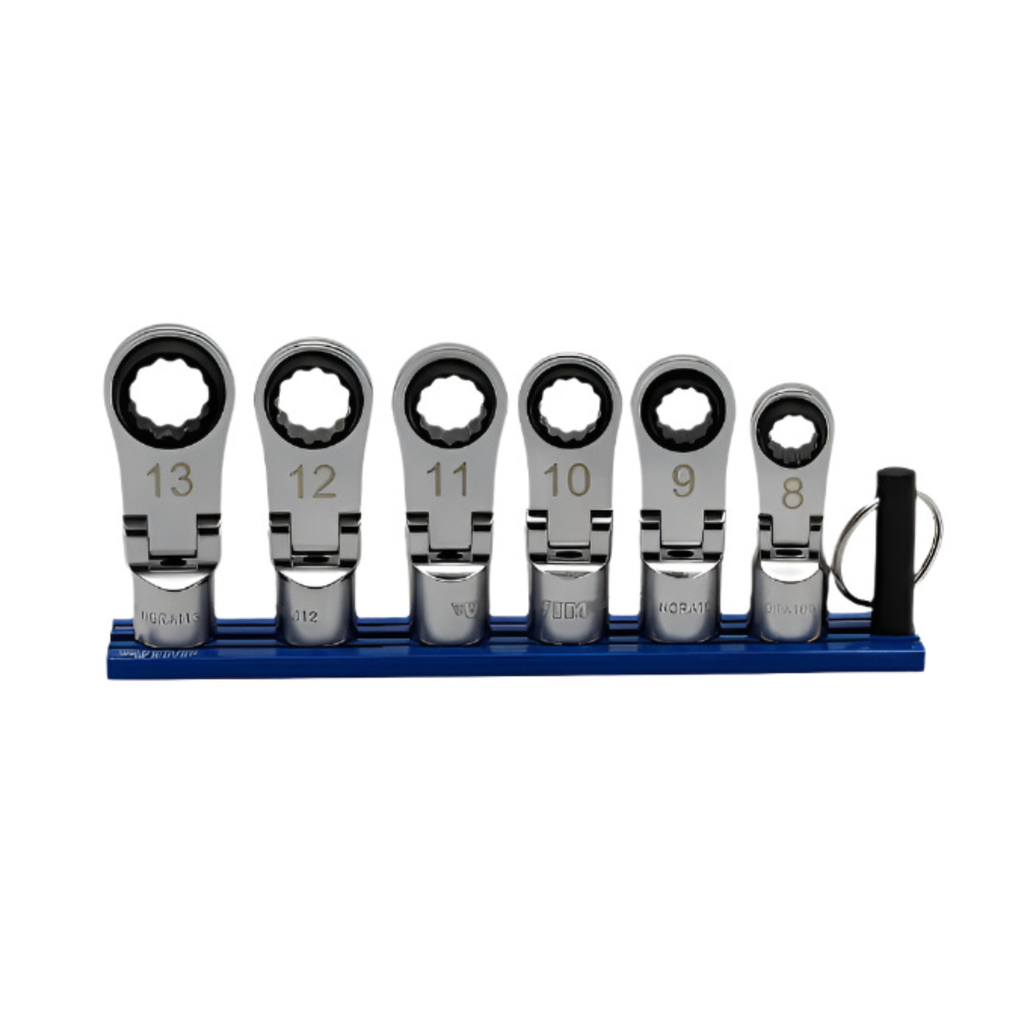 Vim Tools - 6 Pc. 12Pt Offset, Flex Head Ratcheting Wrench Attachments (8 - 13Mm)