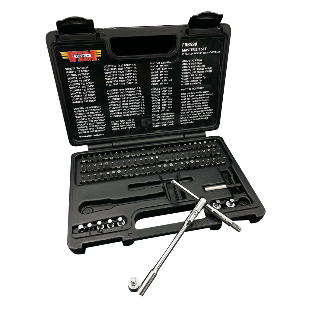 VIM Tools - 89 Piece Bit Set with 1/4″ Flex Ratchet - Ridge Toolbox