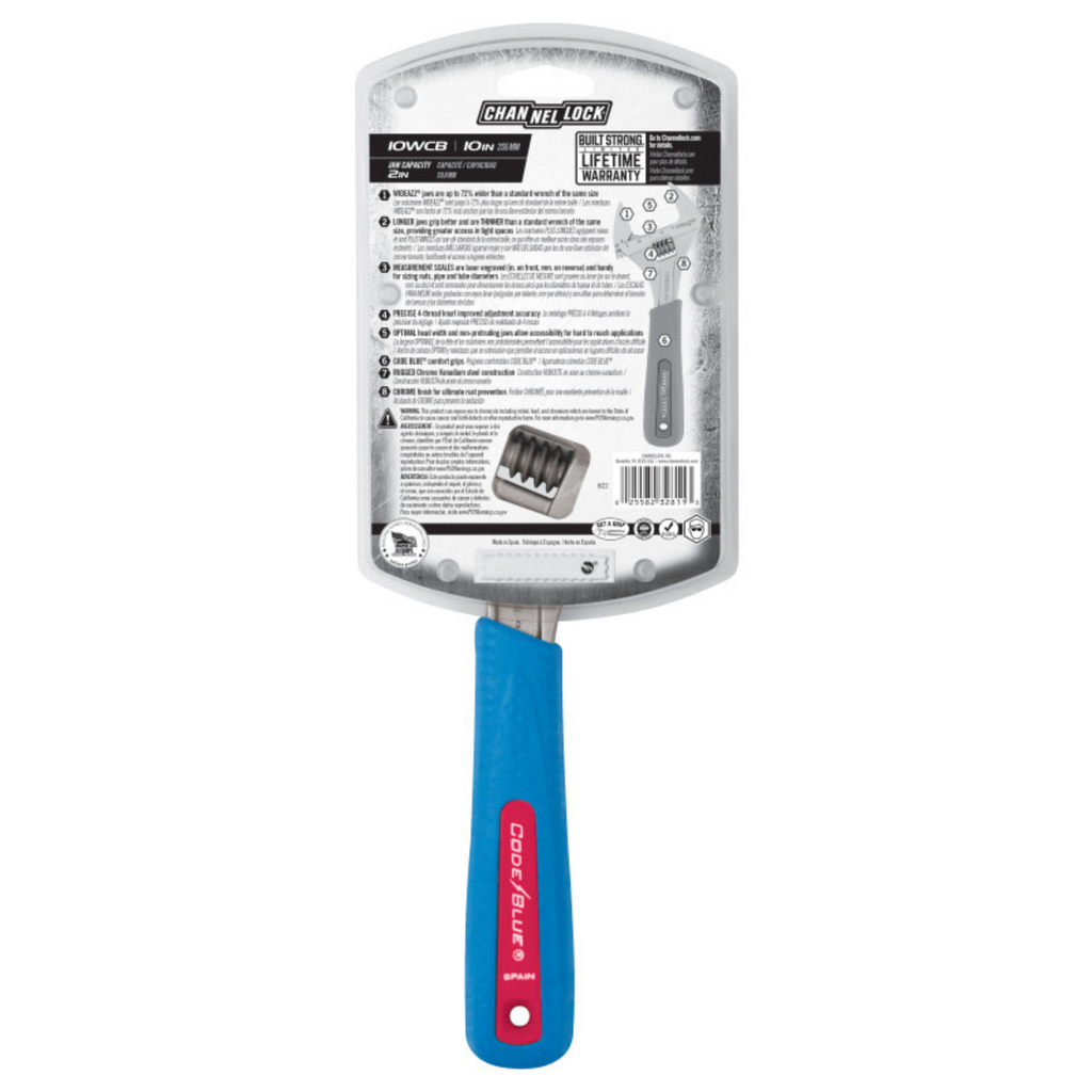 Channellock 10-Inch CODE BLUE® WideAzz® Adjustable Wrench - Ridge Toolbox
