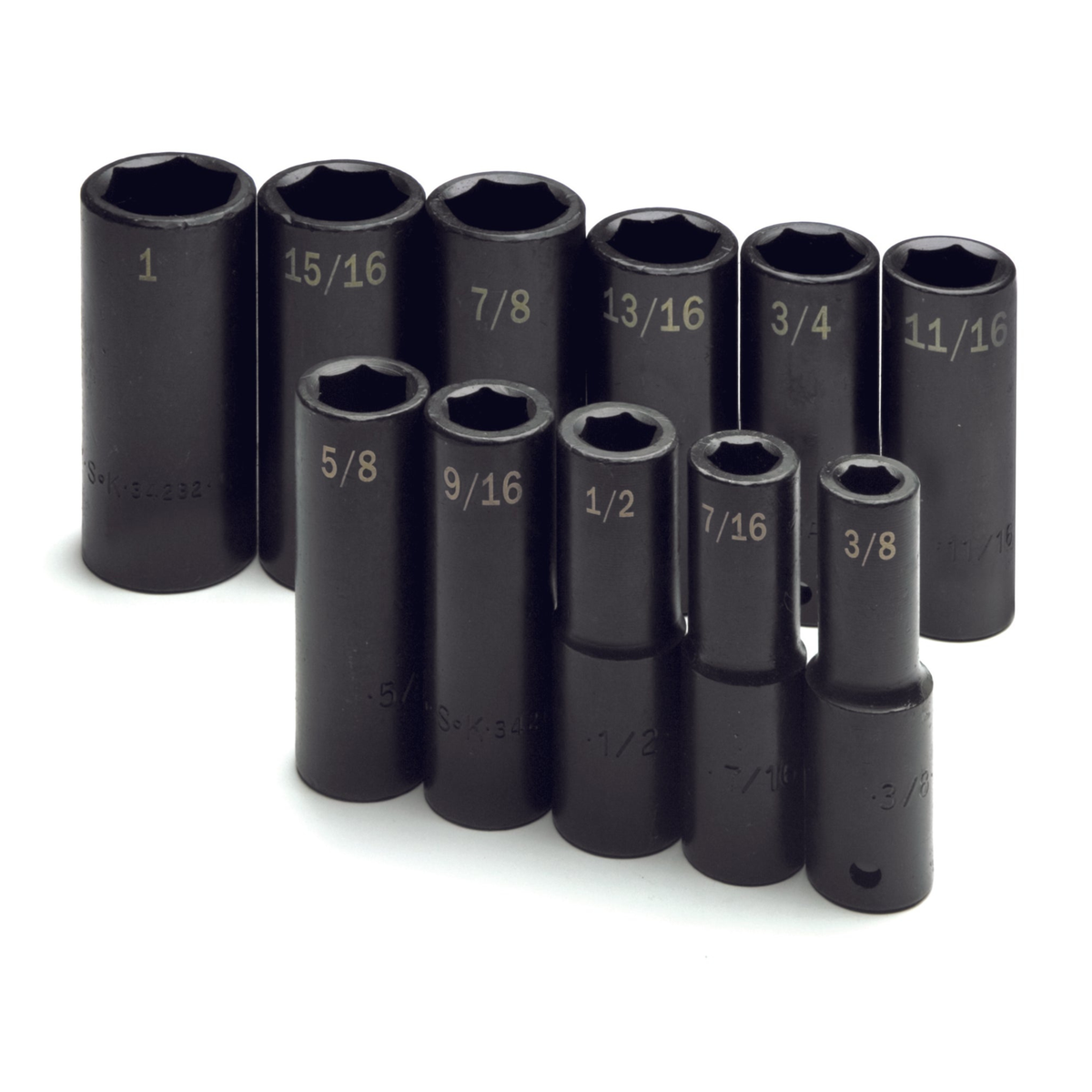 SK Tools USA - 11 Piece 1/2" Drive 6 Point Fractional Deep Impact Socket Set - Ridge Toolbox