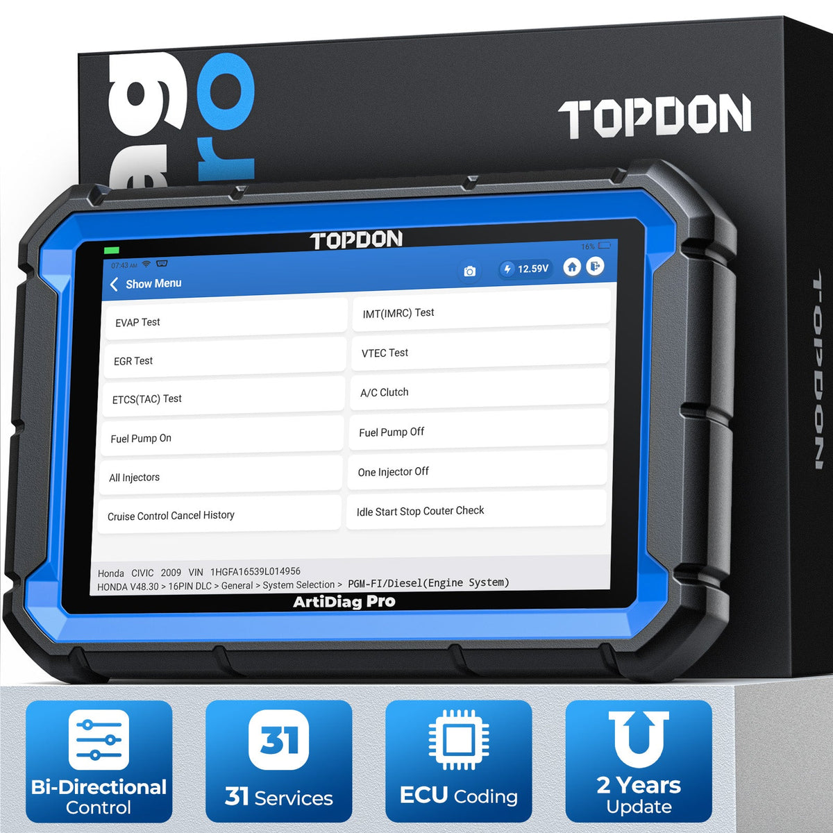 TOPDON 7" Scan Tool w/Service Functions & Bi-Directional Controls - Ridge Toolbox
