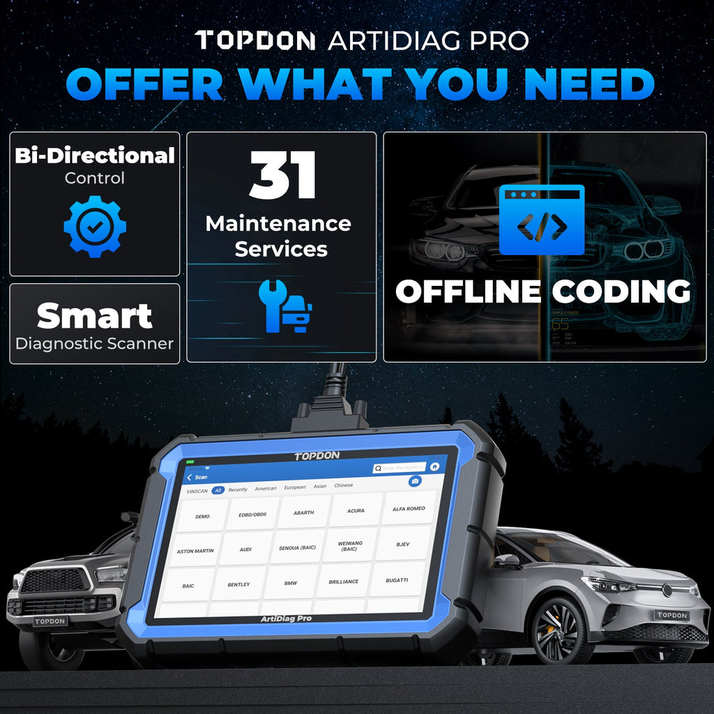 TOPDON 7" Scan Tool w/Service Functions & Bi-Directional Controls - Ridge Toolbox