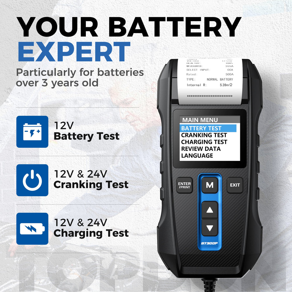 TOPDON Battery, Charging & Cranking System Tester w/Printer - Ridge Toolbox