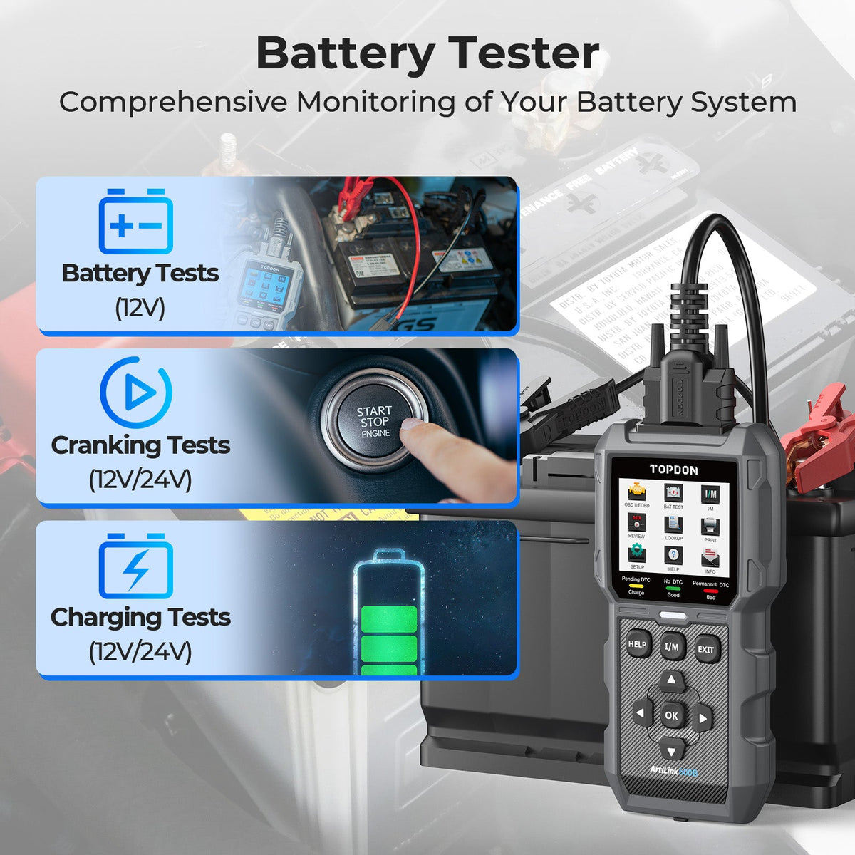 TOPDON 2-in-1 Code Reader & Battery Tester w/Data Graphing - Ridge Toolbox