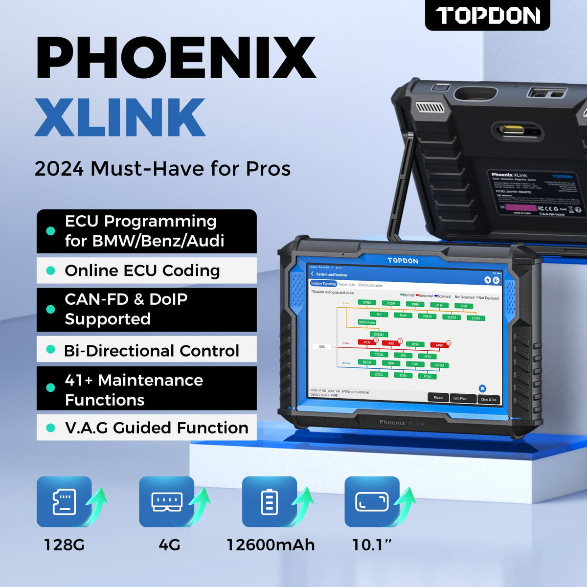 TOPDON 10.1" OE-Level Scan Tool, Cloud-Based Programming, Adv Proto - Ridge Toolbox