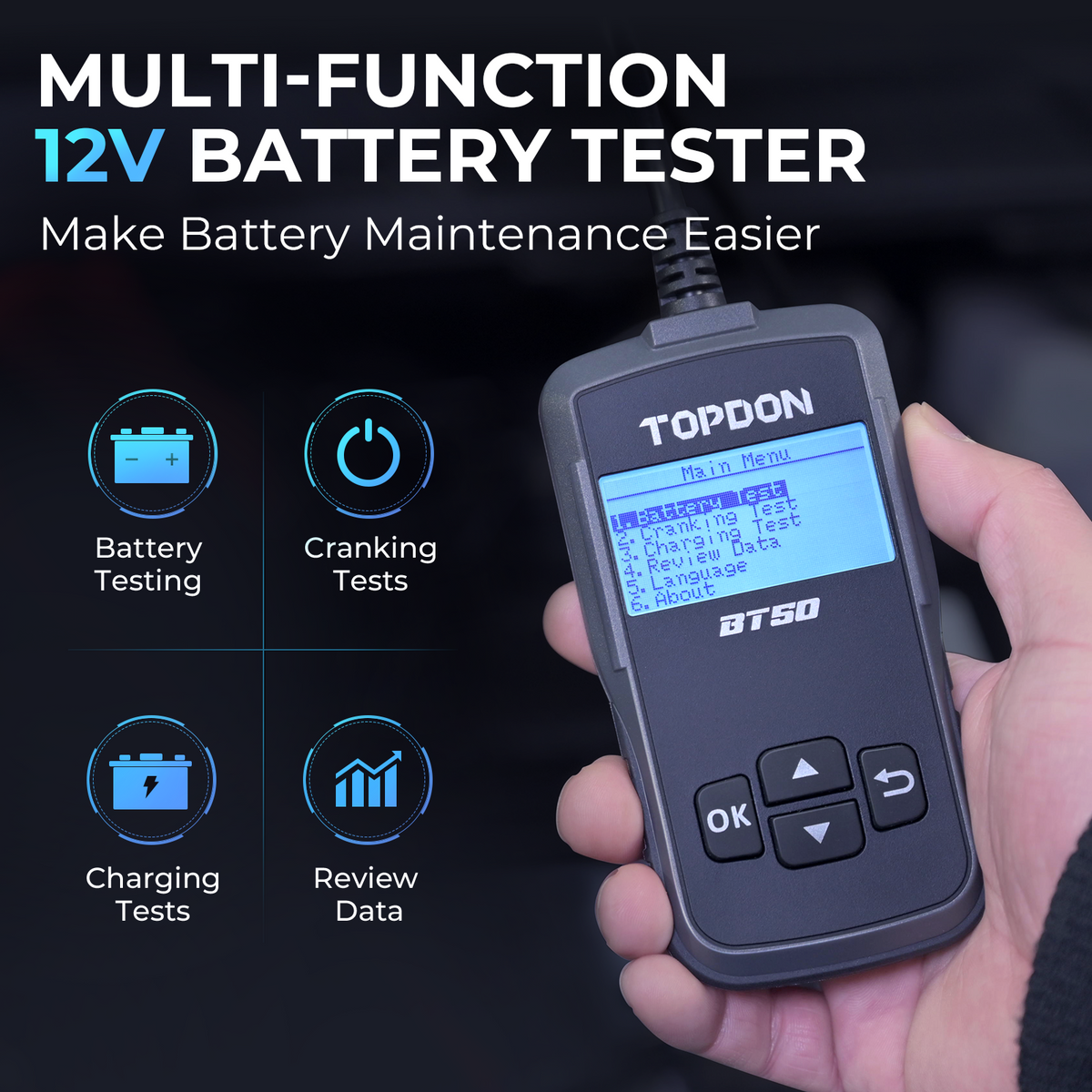 TOPDON Battery, Charging & Cranking System Tester - Ridge Toolbox