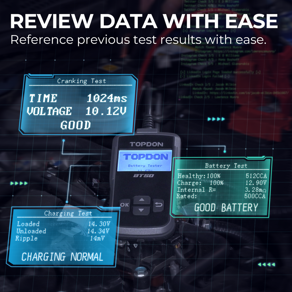 TOPDON Battery, Charging & Cranking System Tester - Ridge Toolbox