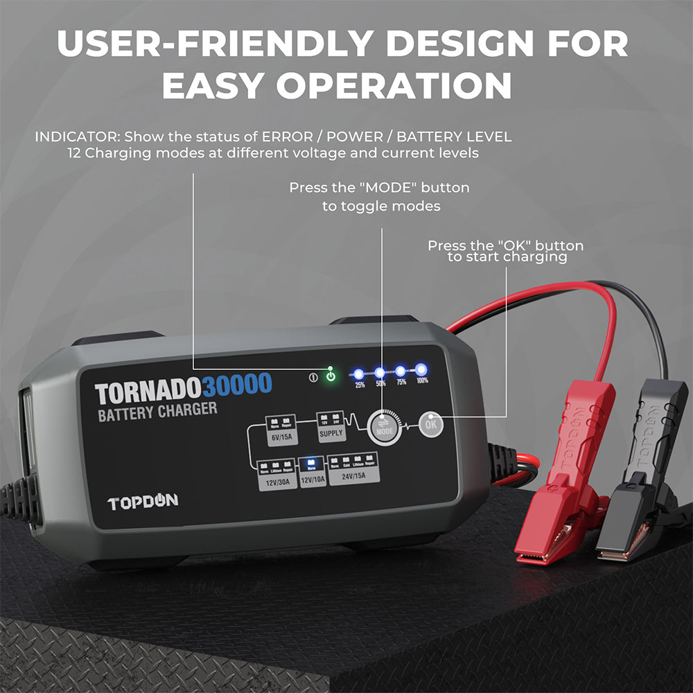 TOPDON 30A Smart Charger and Power Supply 12V/24V - Ridge Toolbox
