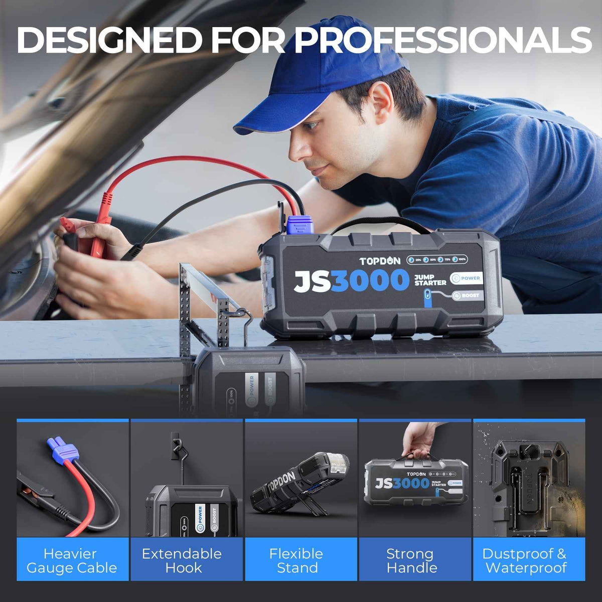 TOPDON 3000 Peak Amp Battery Jumpstarter, Power Bank, & Flashlight - Ridge Toolbox